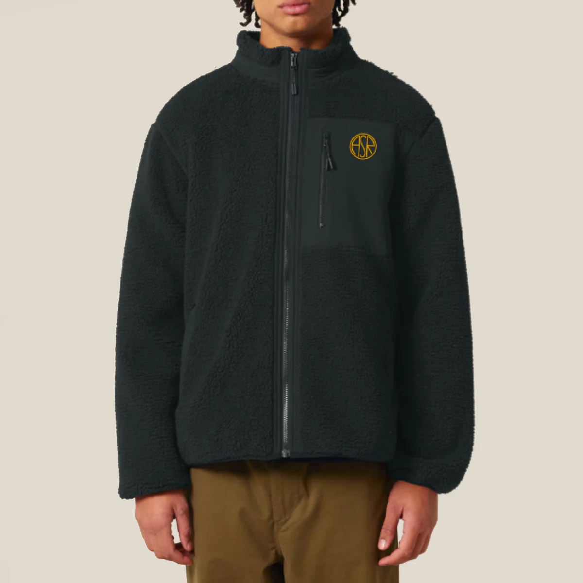 Giacca in pile logo ASR, Nero, Unisex